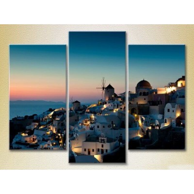 Pictură Magic Color Triptych Greece, morning in Santorini (2658449)