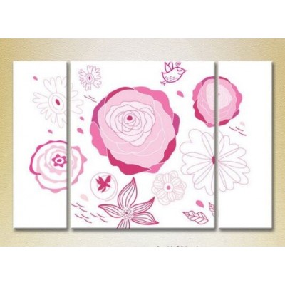 Pictură Magic Color Triptych Pink Roses (2229666)