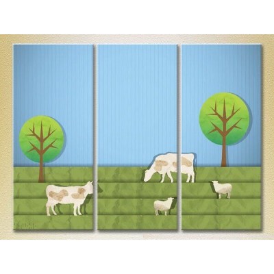 Pictură Magic Color Triptych Cows in the pasture (2229643)