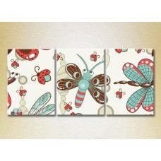 Pictură Magic Color Triptych Texture of the butterfly and dragonfly (2229709)