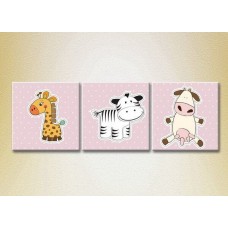 Pictură Magic Color Triptych Giraffe, Zebra and Cow (2229618)