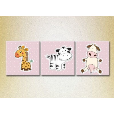 Pictură Magic Color Triptych Giraffe, Zebra and Cow (2229618)