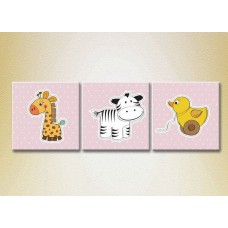 Pictură Magic Color Triptych Giraffe, Zebra and Duck (2229619)