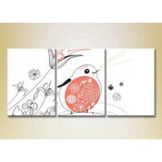 Pictură Magic Color Triptych Fat Bird and Flowers (2229747)