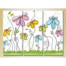 Pictură Magic Color Triptych Butterflies and Flowers (2229596)