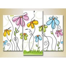 Pictură Magic Color Triptych Butterflies and Flowers (2229598)