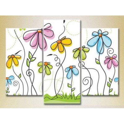 Pictură Magic Color Triptych Butterflies and Flowers (2229598)