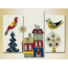 Pictură Magic Color Triptych Birds and Houses (2229646)