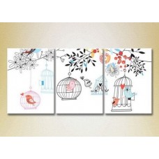 Pictură Magic Color Triptych Birds, Cages and Trees (2229652)