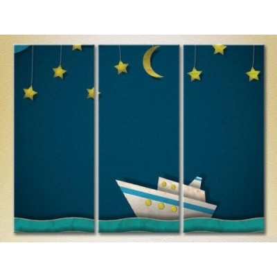 Pictură Magic Color Triptych Boat on the waves (2229631)