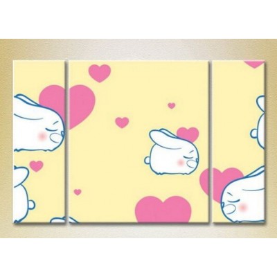 Pictură Magic Color Triptych Bunnies and Hearts (2229620)