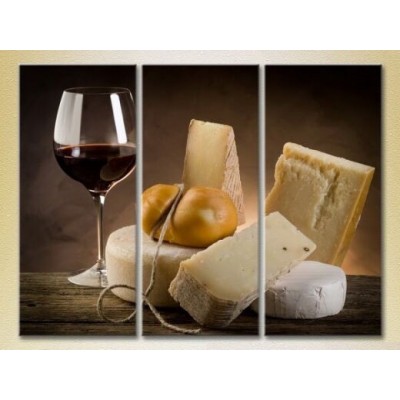 Pictură Magic Color Triptych Wine and Cheese (2698624)