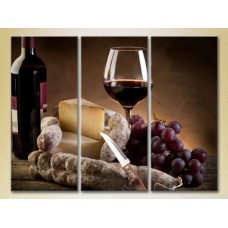 Pictură Magic Color Triptych Wine, cheese and grapes (2698640)