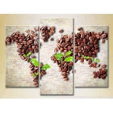 Pictură Magic Color Triptych Coffee Bean World Map (2698646)