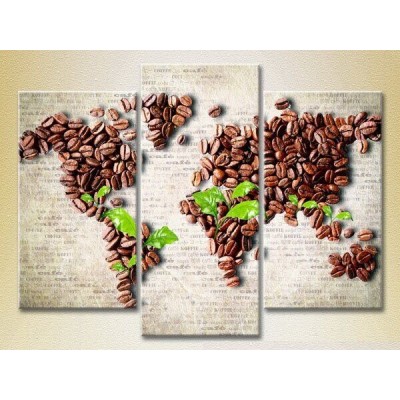 Pictură Magic Color Triptych Coffee Bean World Map (2698646)