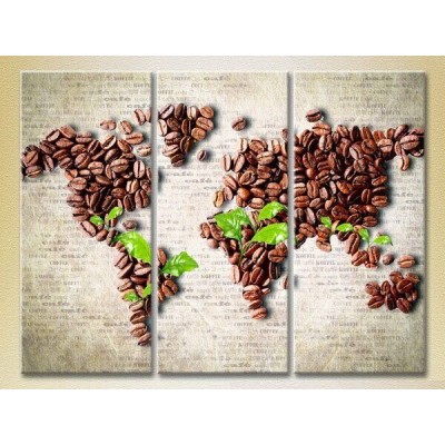 Pictură Magic Color Triptych Coffee Bean World Map (2698649)