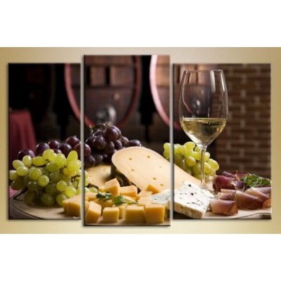 Pictură Magic Color Triptych Still Life, Cheese and Wine (1547257)