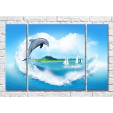 Картина Magic Color Sailboats and dolphin at sea (3469228)