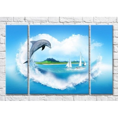 Картина Magic Color Sailboats and dolphin at sea (3469228)