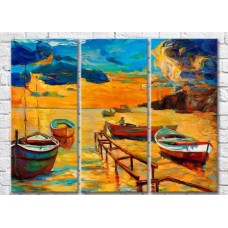 Картина Magic Color Drawing of boats near the coast at sunset (3469203)