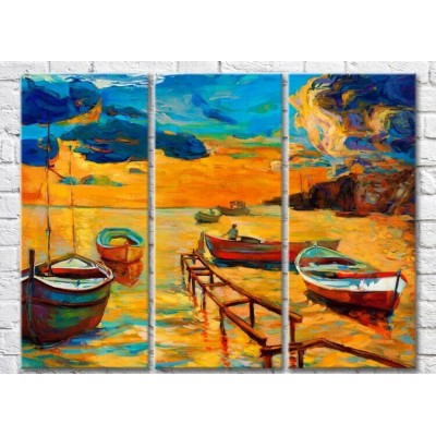 Картина Magic Color Drawing of boats near the coast at sunset (3469203)