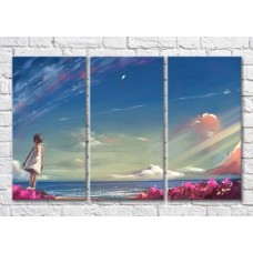 Картина Magic Color Girl in a White dress looking at the sea (3469178)