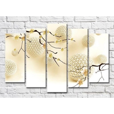 Pictură Magic Color Sakura branches and balls on a beige background (3551908)