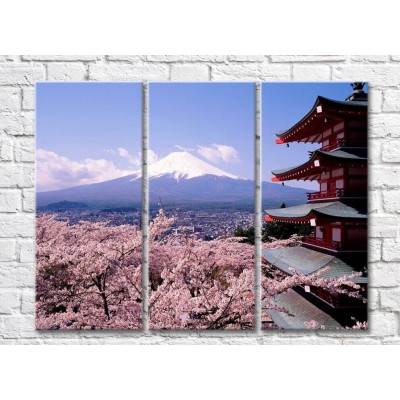 Картина Rainbow Sakura tree and Japanese pagoda against the backdrop of Mount Fuji (500269)