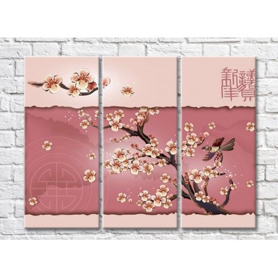 Картина Rainbow Sakura tree on pink background (500270)