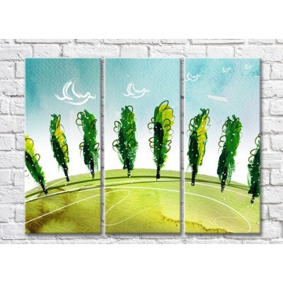 Картина Rainbow Poplar trees on the green planet drawing (500273)