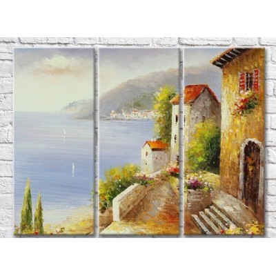 Pictură Rainbow Houses with shutters by the sea (3485190)