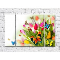 Картина Rainbow Bright Multicolored bouquet of tulips with butterflies (500845)