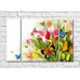 Pictură Rainbow Bright Multicolored bouquet of tulips with butterflies (500845)