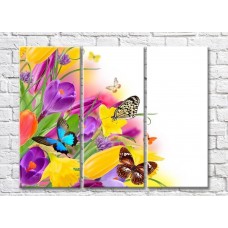 Pictură Rainbow Bright multicolored bouquet of spring flowers and butterflies (500844)