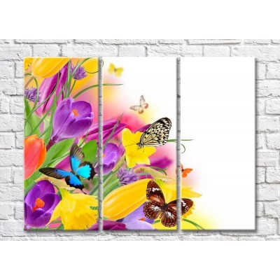 Картина Rainbow Bright multicolored bouquet of spring flowers and butterflies (500844)