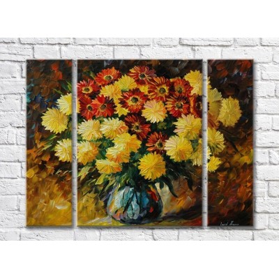 Pictură Rainbow Yellow and red chrysanthemums (35110179)