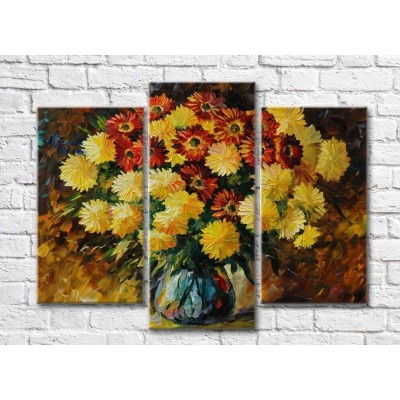 Pictură Rainbow Yellow and red chrysanthemums in a vase (35110180)