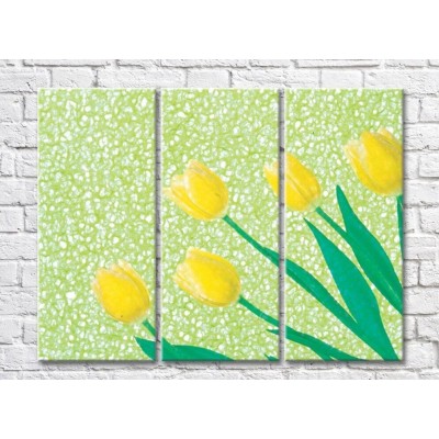 Pictură Rainbow Yellow tulips on a green abstract background (500295)