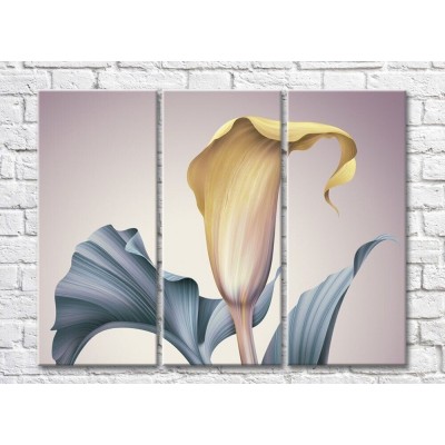 Pictură Rainbow Yellow calla flower and leaves on a gray background (500300)