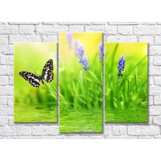 Pictură Rainbow Black butterfly above water on a Green background with flowers (500833)