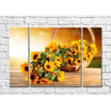 Pictură Rainbow Basket with decorative sunflowers on a wooden table top (500331)