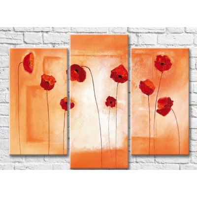 Картина Rainbow Red poppies on an orange background (3572570)