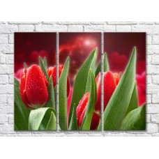 Pictură Rainbow Red tulips on a background of hearts (3448900)