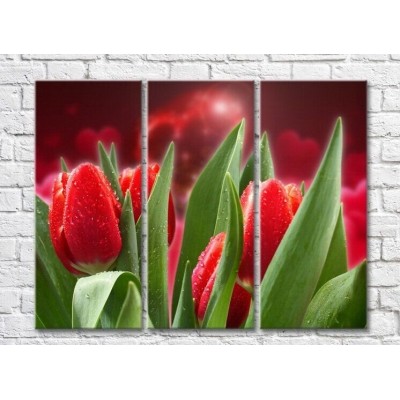 Pictură Rainbow Red tulips on a background of hearts (3448900)