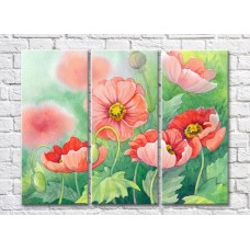 Картина Rainbow Large flowers of poppies on a green background watercolor (500387)