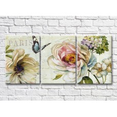 Pictură Rainbow Flowers and butterfly on vintage background (3572588)