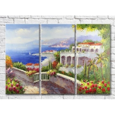 Pictură Rainbow Blooming terrace by the sea (3485177)