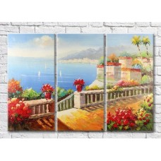 Pictură Rainbow Ladder with flower pots to the sea (3485183)