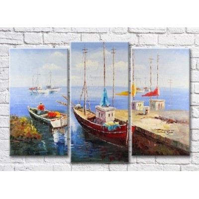 Pictură Rainbow Pier Boats & Fishing Boat (3485211)