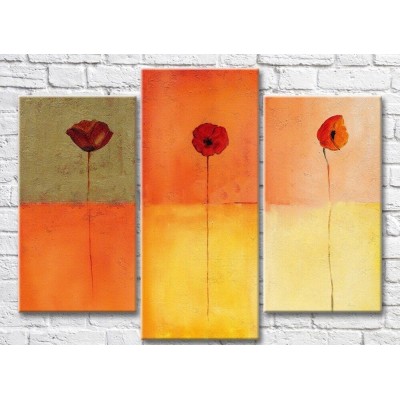 Pictură Rainbow Poppies on an orange background (3572550)